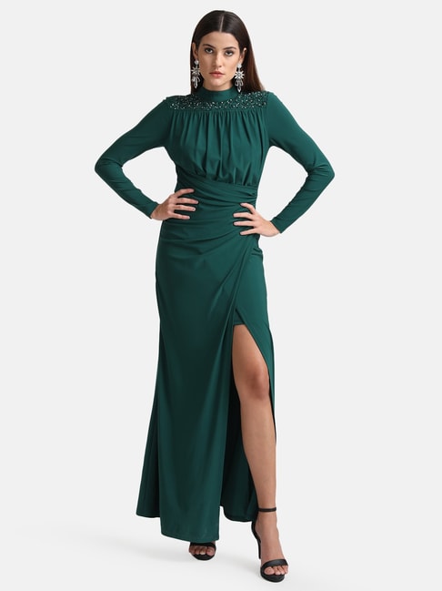 Kazo Green Embellished Maxi Dress Price in India