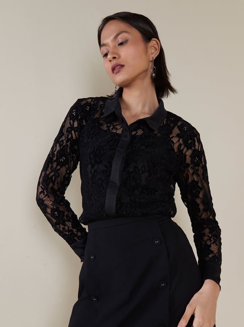 Wardrobe by Westside Black Lace Detailed Shirt Price in India