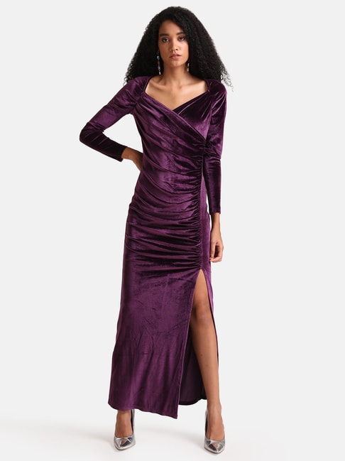 Asymmetrical Single Strap Purple Velvet Ball Gown - Xdressy