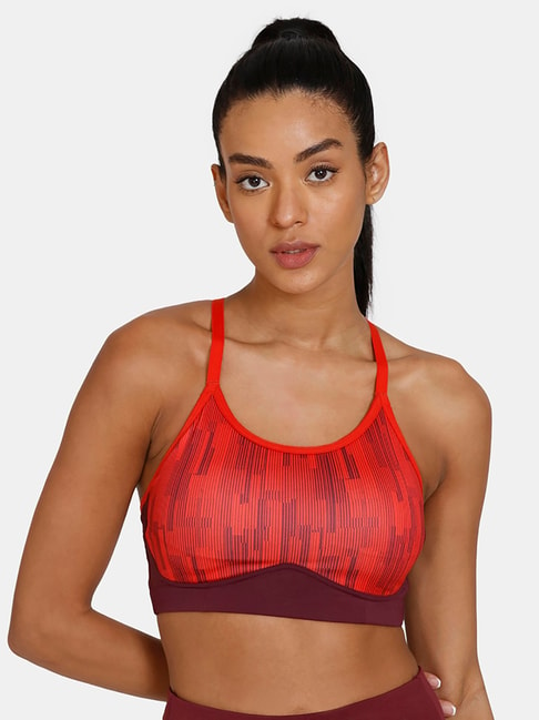 Buy Zelocity by Zivame Purple & Red Printed Sports Bra for Women's