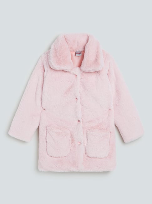 HOP Kids by Westside Light Pink Faux-Fur Long coat Jacket