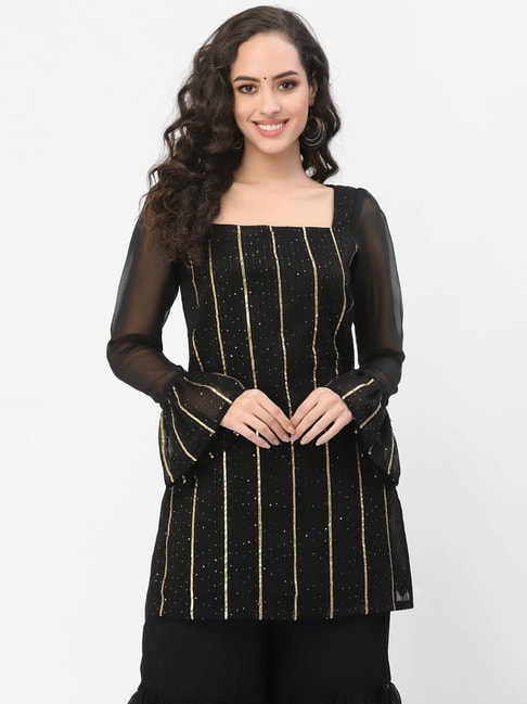Women's Cotton Fabric Light Weight ,3/4th Sleeves Printed Black Straight  Kurti Decoration Material: Beads at Best Price in Ujjain | Kajal Rajputi  Collection