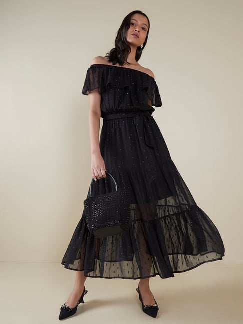 LOV by Westside Black Shimmer Tiered Dress Price in India