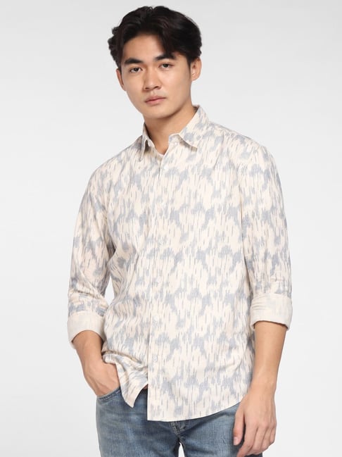 Jack & Jones Beige Cotton Regular Fit Printed Shirt