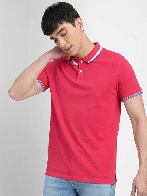 Jack & Jones Red Cotton Slim Fit Polo T-Shirt