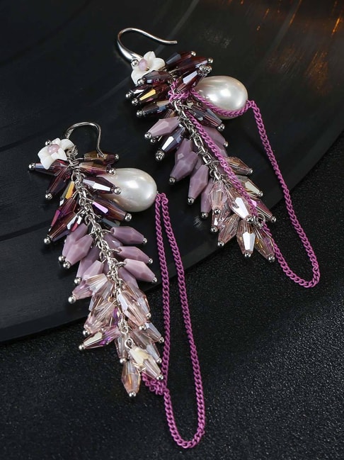 Modern Angel Multi Purple Pink Green Color Cz Crystal Water Drop Indian  Gold Vintage Flower Earrings