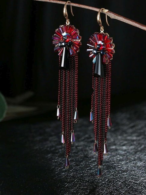 Jewels Wholesale Maroon Tassel Earrings