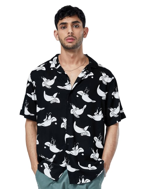 The Souled Store Black Printed Shirt