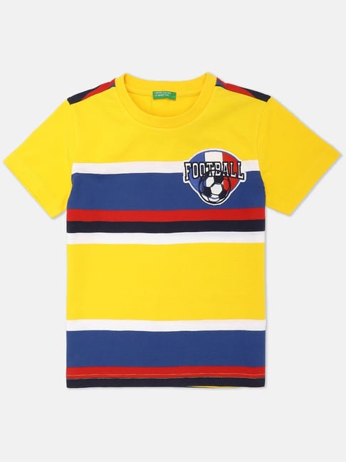 United Colors of Benetton Kids Yellow & Blue Cotton Striped T-Shirt