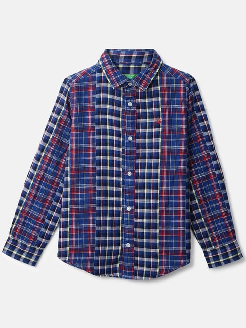 United Colors of Benetton Kids Blue & Red Cotton Chequered Full Sleeves Shirt