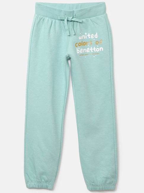 United Colors of Benetton Kids Aqua Blue & White Printed Joggers