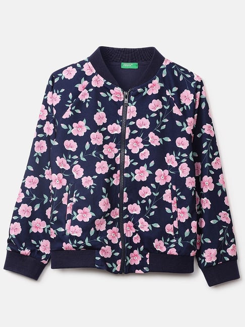 United Colors of Benetton Kids Navy & Pink Floral Print Full Sleeves Jacket