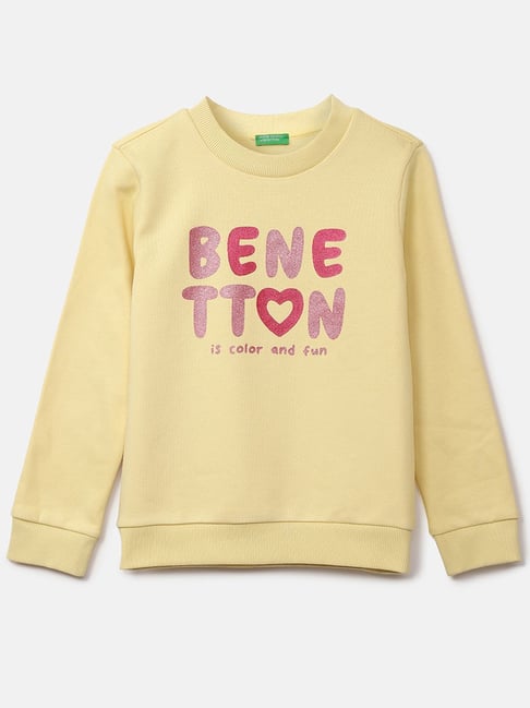 United Colors of Benetton Kids Yellow & Pink Printed Full Sleeves Sweatshirt