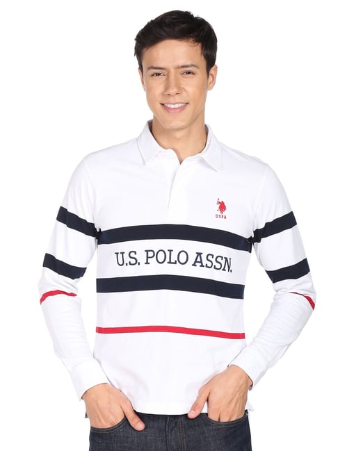 U S Polo Assn U.S. Polo Assn. White Regular Fit Striped Polo T-Shirt