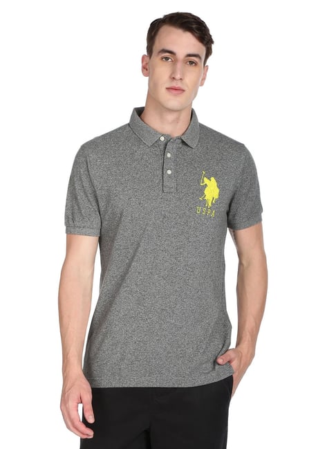 U S Polo Assn U.S. Polo Assn. Dark Grey Regular Fit Self Pattern Polo T-Shirt