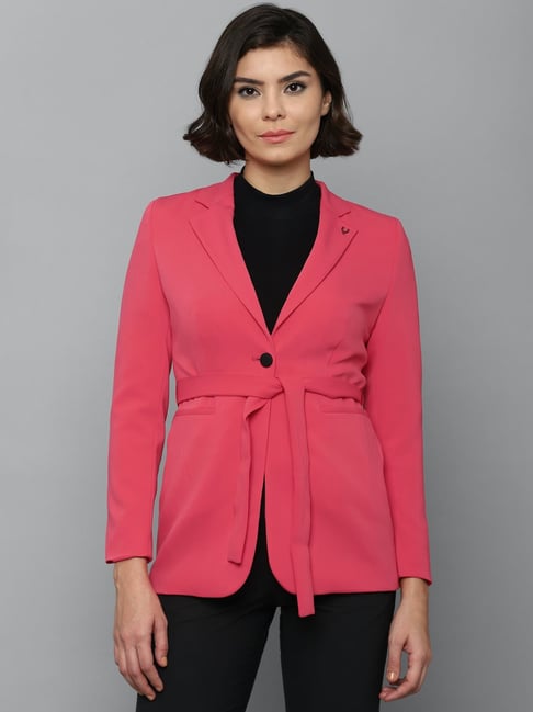 Women Pink Solid Casual Blazer