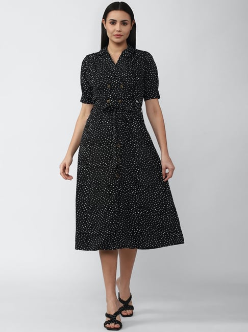 Van Heusen Black Printed Midi Dress Price in India