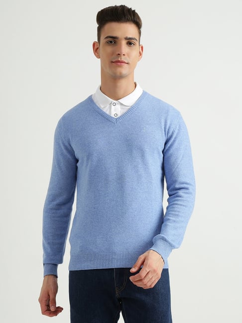 United Colors of Benetton Indigo Blue V Neck Regular Fit Sweater