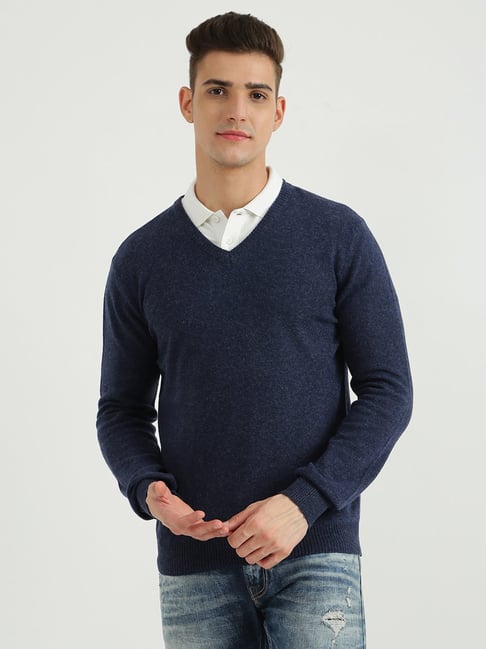 United Colors of Benetton Navy V Neck Regular Fit Sweater