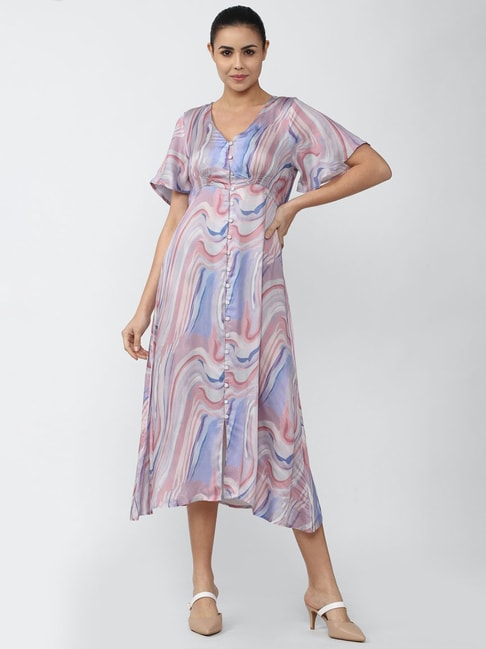 Van Heusen Purple & Pink Printed A Line Dress Price in India