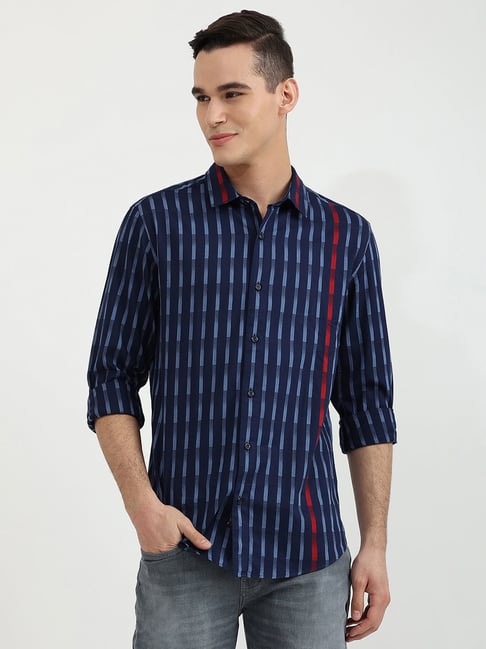 United Colors of Benetton Navy Slim Fit Striped Shirt