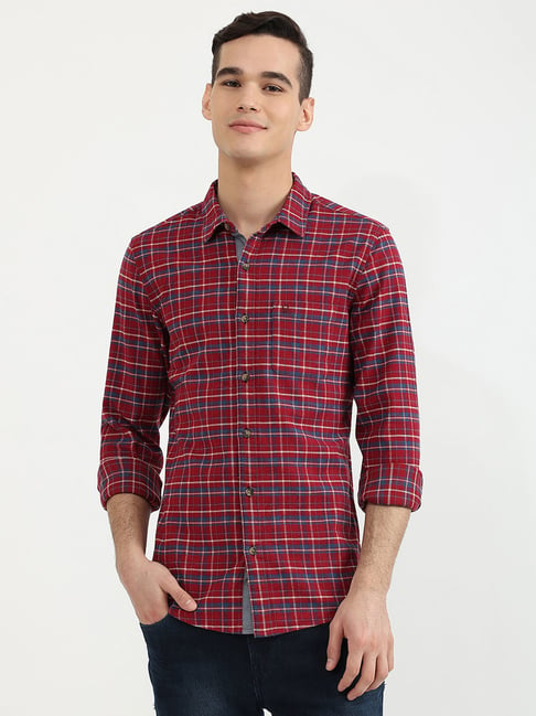 United Colors of Benetton Red & Blue Slim Fit Check Shirt