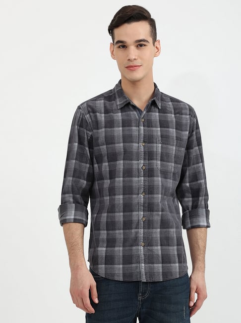 United Colors of Benetton Dark Grey Slim Fit Check Shirt