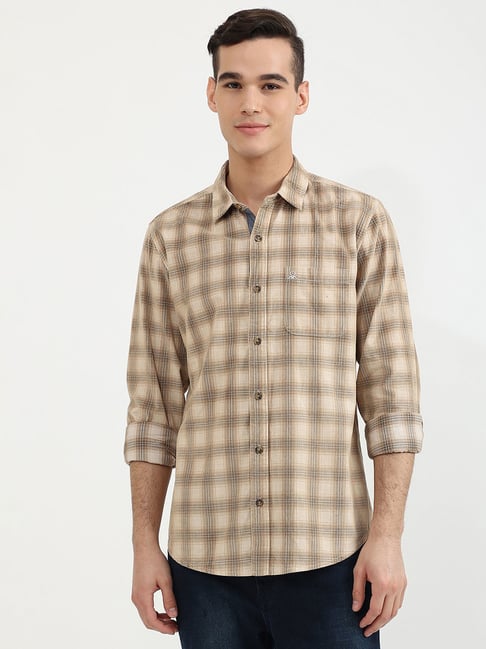 United Colors of Benetton Beige Slim Fit Check Shirt