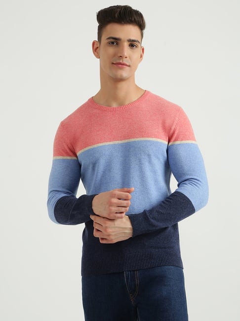 United Colors of Benetton Pink & Blue Round Neck Sweater