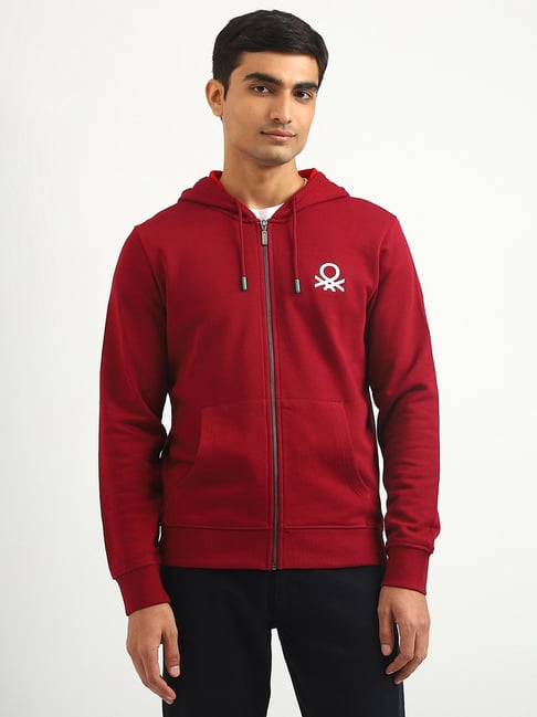 United Colors of Benetton Red Slim Fit Hooded Sweatshirt