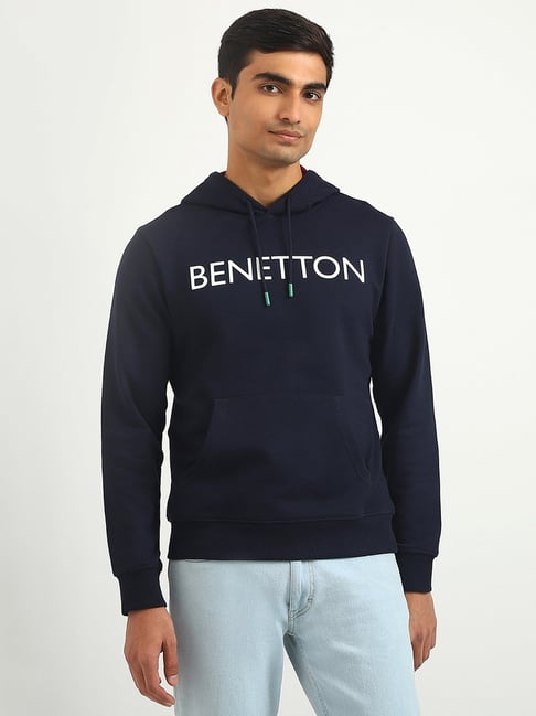 Buy United Colors of Benetton Navy Slim Fit Hooded Sweatshirt for