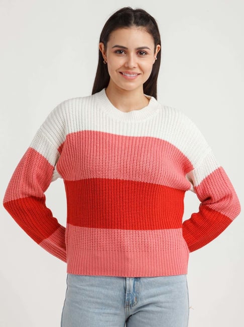 Womens red and hot sale white striped sweater