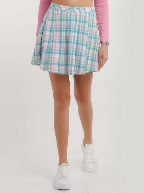 zink Z Multicolored Cotton Chequered A-Line Skirt Price in India