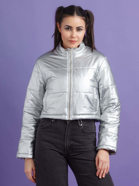 Buy FOREVER 21 Women Silver Toned Solid Bomber Jacket - Jackets for Women  2223388 | Myntra