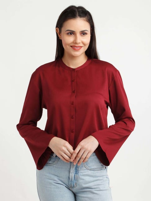 Everlush Casual Short Sleeve Printed Women Maroon Top - Buy Everlush Casual  Short Sleeve Printed Women Maroon Top Online at Best Prices in India