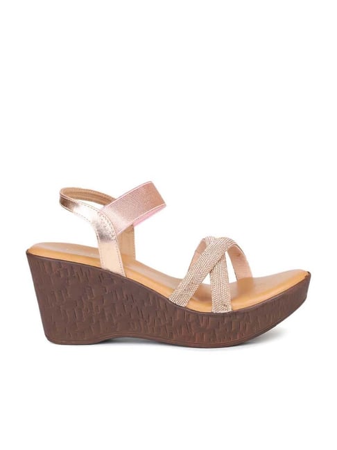 Inc 5 Inc.5 Women's Rose Gold Ankle Strap Wedges