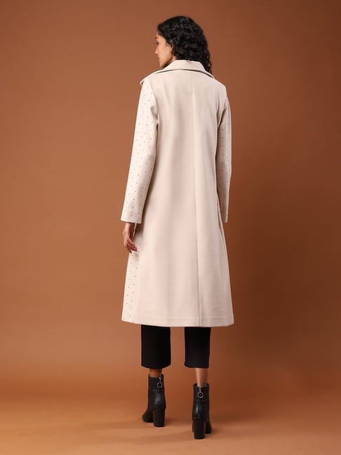 Buy aarke Ritu Kumar Off White Embellished Trench Coat for Women's