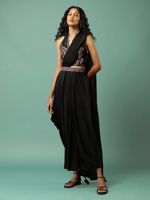 Beige Silk Satin Ready Wear Saree in Silk Satin
