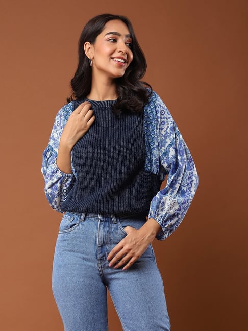 Buy aarke Ritu Kumar Blue Printed Sweater for Women's Online @ Tata CLiQ