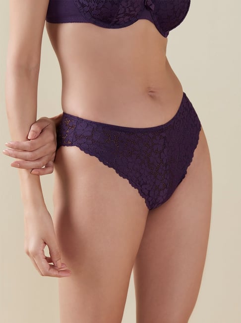 Wunderlove by Westside Dark Purple Lace Design Briefs Price in India