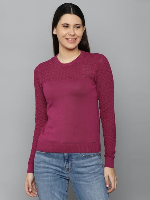 Allen Solly Wine Cotton Solid Sweater-picture-23