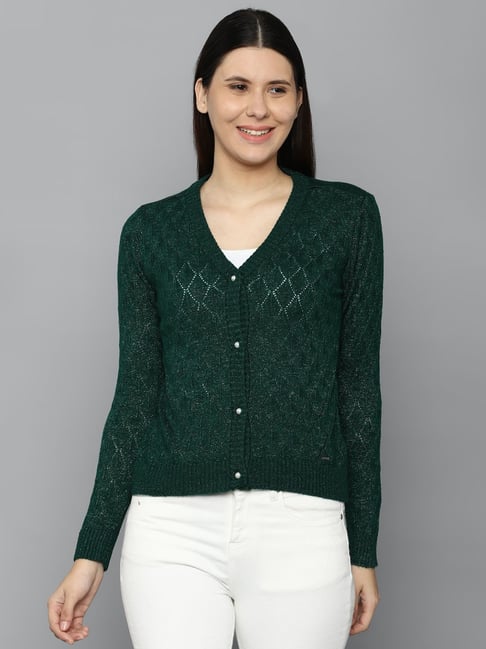 Buy Allen Solly Green Cotton Textured Sweater for Women Online