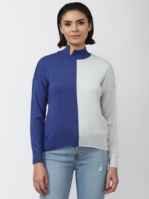 Van Heusen Blue & White Color-Block Sweater-picture-18