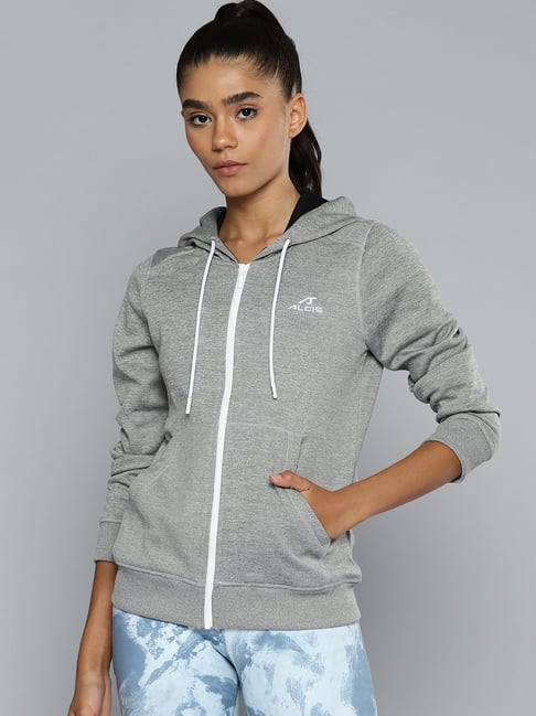 ALCIS Light Grey Slim Fit Polyester Sports Hoodie