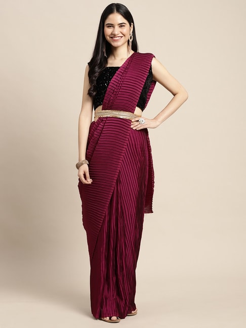 Saree Mall Maroon Saree With Unstitched Blouse Price in India