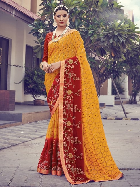 Saree Mall Yellow Embroidered Saree With Unstitched Blouse Price in India
