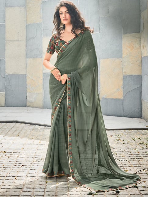 Saree Mall Green Printed Saree With Unstitched Blouse Price in India