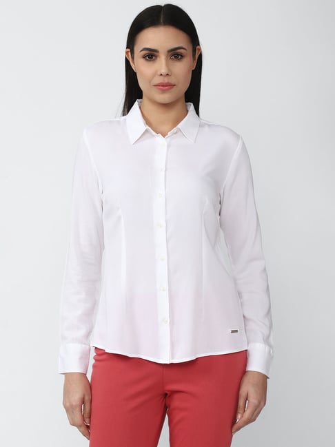 Rayon White Ladies Formal Shirt Buy Van Heusen White Regular Fit