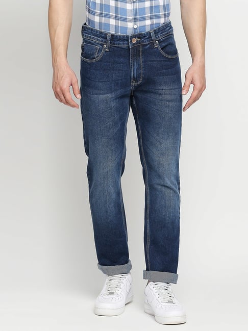 Spykar Blue Regular Fit Lightly Washed Jeans