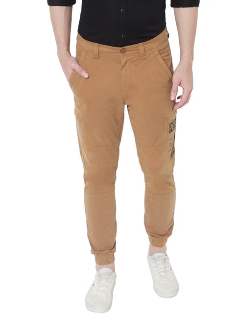 Buy Pepe Jeans Khaki Cotton Slim Fit Printed Jogger Pants for Mens Online   Tata CLiQ